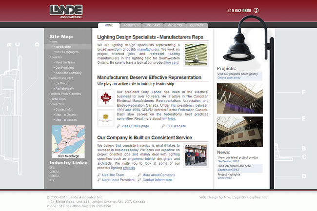 www.lande.ca website displayed on an LCD monitor