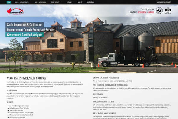 Web design by Mike Cygalski of digibee.net. Strathoy Ontario based Strathroy Scale Inc.'s homepage design screenshot.
