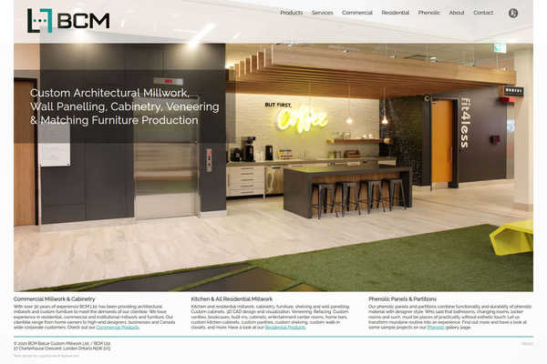 Website design by Mike Cygalski of digibee.net Web Design in London Ontario. A BCM Ltd. homepage design screenshot.
