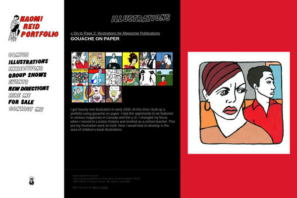 Website design by Mike Cygalski of digibee.net. London based illustrator and artist Naomi Reid's website homepage screenshot.