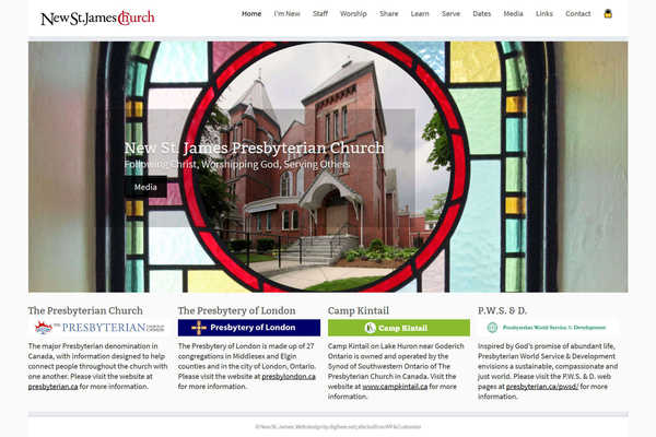 Web development by Mike Cygalski of digibee.net Web Design. New Saint James church website homepage screenshot - an alternative photo