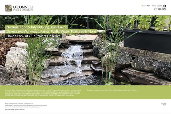 Web design by Mike Cygalski of digibee.net Web Design. London Ontario based O'Connor Stone & Landscape website homepage screenshot.